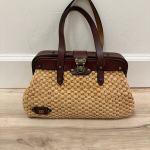 Vintage 60s/70s Borelli Straw and leather handbag